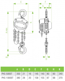 Manual Chain Hoists 1000kg, standard chain length 25 m